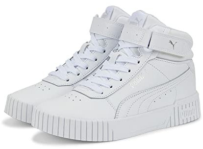 PUMA Carina 2.0 Mid Jr, Scarpe da Ginnastica, White White Silver, 38.5 EU