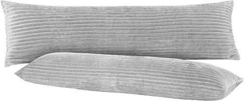BaSaTex Winter Plüsch Seitenschläfer Kissenbezüge Kissenhüllen | 2er Pack 40x145 | Cashmere-Touch Coral Fleece,Rip-Cord“ | Schwangerschaftskissen Stillkissen | Reißverschluss | Grau
