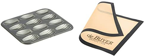 DE BUYER -4710.12 -plaque a 12 madeleines - 20x26cm & 4938.40 Tapis Airmat Siliconé Aéré 40 x 30 cm