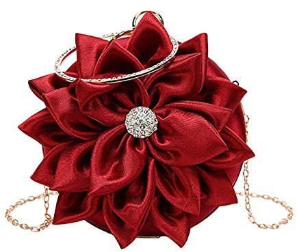MEGAUK Damen Satin Clutch Rose Abendtasche Mini Handgelenktasche Clutch-Geldbörsen für Hochzeit Party Handy (Weinrot)