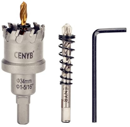 CENYB 1-5/16 (34mm) Tungsten Carbide Tipped Hole Saw with 2Pcs Titanium-Plated Pilot Drill Bits for Hard Metal,Stainless Steel,Iron,Aluminum Alloy,Wood and Plastic
