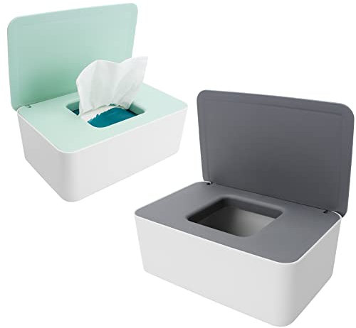 Anruyi Wipes Dispenser, 2Pcs Wet Wipes Storage Box with Lid Plastic Dustproof Tissue Storage Box Case for Toilet Bathroom Kitchen and Office