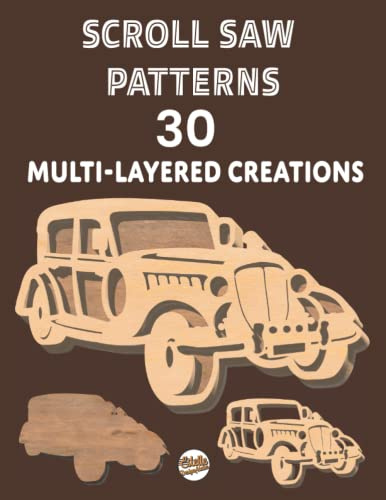 Scroll saw patterns 30 multi-layered creations: Drawings of cars, cats, animals, ornaments, cowboy, fish, deer, Christmas...