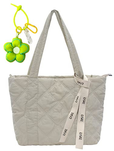 boshiho Nylon Baumwolle Gepolsterte Gesteppte Tragetasche Damen Tasche mit Reißverschluss Tote Bag Große Kapazität Schultertasche Umhängetasche für Alltag Arbeit Büro Reisen Einkaufen Schule