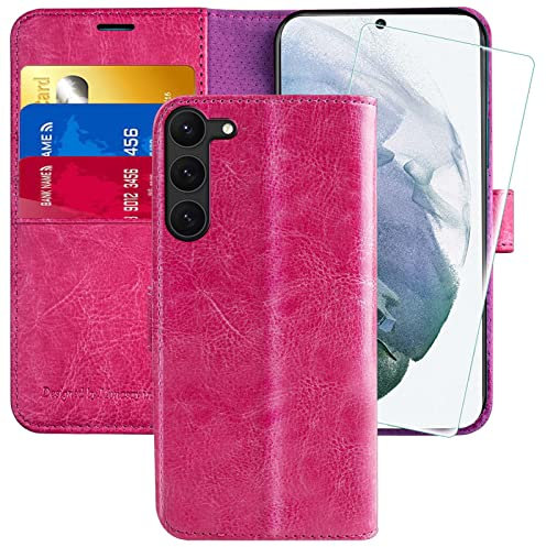 MONASAY Etui Coque Galaxy S23, Housse Portefeuille Etui en Cuir PU Antichoc Flip Case [Fonction Support] avec Fentes pour Cartes pour Samsung Galaxy S23, Rose Vif