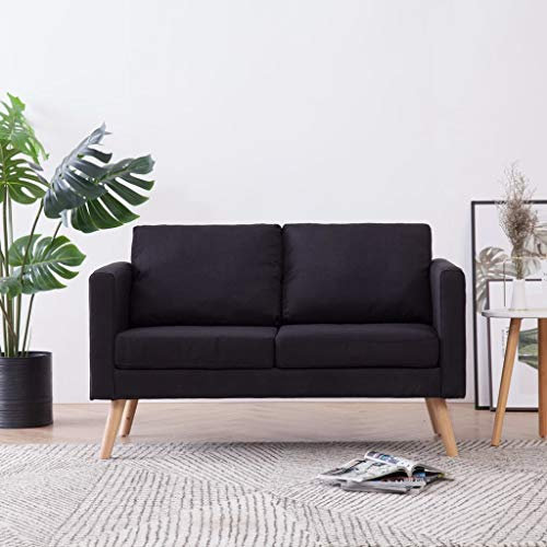 KOIECETA Sofa 2-Sitzer mit Rückenkissen Sitzkissen Zweisitzer Polstersofa Loungesofa Lounge Stoffsofa Sitzmöbel Wohnzimmer Stoff Holzrahmen Schwarz