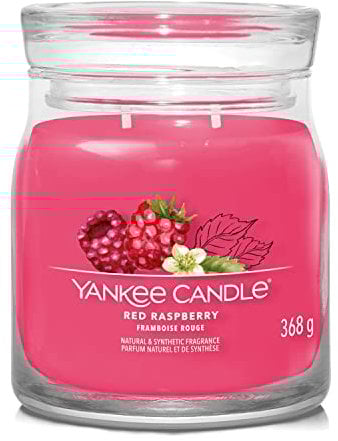 Yankee Candle Candela profumata firmata | Candela in barattolo medio al lampone rosso con doppio stoppino | Candela a lunga combustione in cera di soia | Regalo perfetto per le donne