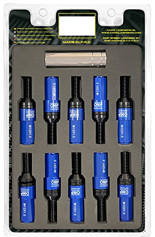 OMP Speed Juego de 20 Tornillos Acero con Protector de Aluminio de Colores M12X1.5 Llave de 17-19 Largo 28mm con Protector Azul de Aluminio 7075 + DIN 12.9