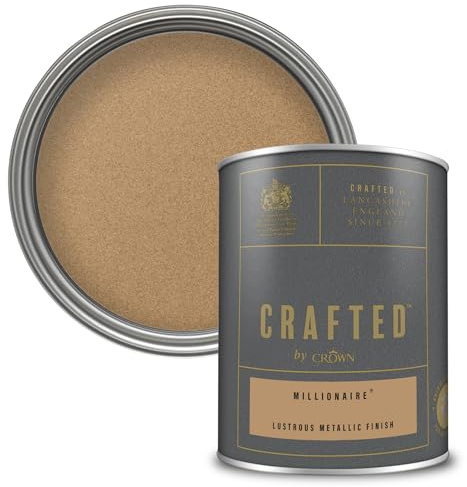 Crown CRAFTED Millionaire Metallic Emulsion Paint for Walls & Wood 1.25L | Gold lustrous metallic wall paint & wood paint. Stunning shimmering finish - ideal for feature walls, stripes & stencils