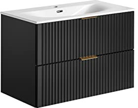Piaski Adel Black Meuble de lavabo avec lavabo encastré Noir 80 cm