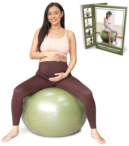 BABYGO Ballon d'exercice Enceinte Ball Bureau Enceinte Yoga Pezziball | Comprenant Un Livre de Grossesse pour l'accouchement et la Remise en Forme (Olive, 65cm - 4'8 - 5'10)