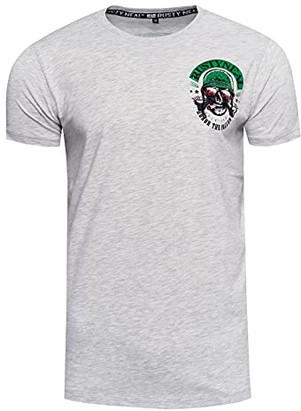 Herren T-Shirt Rundhals Printed Biker Print Slim Cotton Kurzarm Rocker Shirt 277