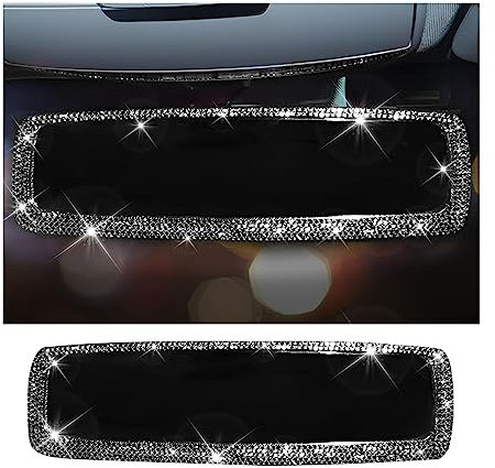 CGEAMDY Strass Auto Rückspiegel, Auto Rückspiegel Innen Dekoration, Glitzer Rückspiegel Abdeckung für Männlich und Weiblich Universal Zubehör für Auto SUV LKW(Schwarz)