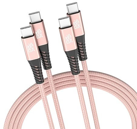 JAMEGA - USB Typ C Kabel Rosegold 2m 2er Set | USB C Lade & Datenkabel Fast Charge Snyc USB C Stecker auf Stecker kompatibel mit iPhone 15 Pro Max iPad Pro Air Samsung Macbook Tablets Huawei uvm.