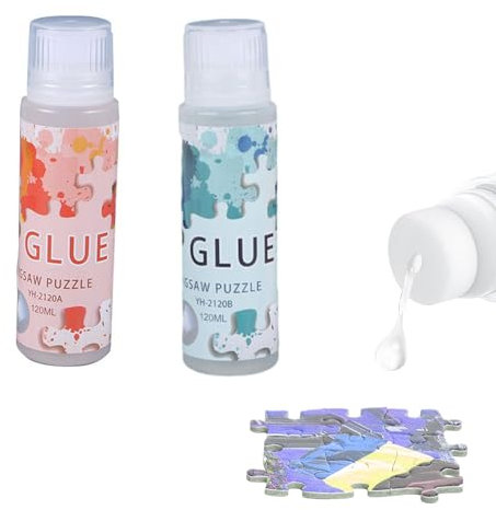 2Pack 120ml Jigsaw Puzzle Glue with New Sponge Head, Suitable for 3000/2000/1000 Pieces of Paper and Wood Puzzle, Clear Water-Soluble Quick Dry Jigsaw Puzzle Glue