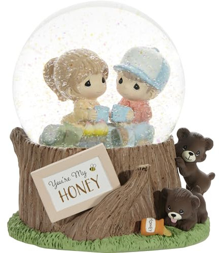 Precious Moments Musik-Schneekugel für Paare, Motiv: You're My Honey Kunstharz/Glas, Musik-Schneekugel, Valentinstagsgeschenk, Spielt, weil ich dich liebe, handbemalt