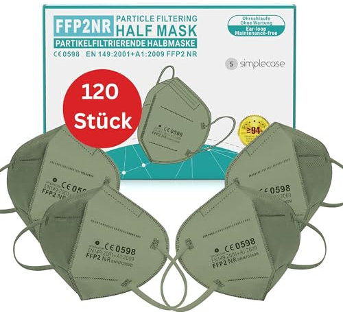 Simplecase 120 Stück FFP2 Maske, Zertifiziert von offiziell benannter Stelle 0598, Atemschutzmaske, Partikelfiltermaske