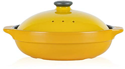 CUNTO Olla de Barro Cazuela de cerámica con vitrocerámica Olla Plana Antiadherente con Tapa Olla Caliente de cerámica Donabe Japonesa Grande para guiso Lento (A 2,4 L)