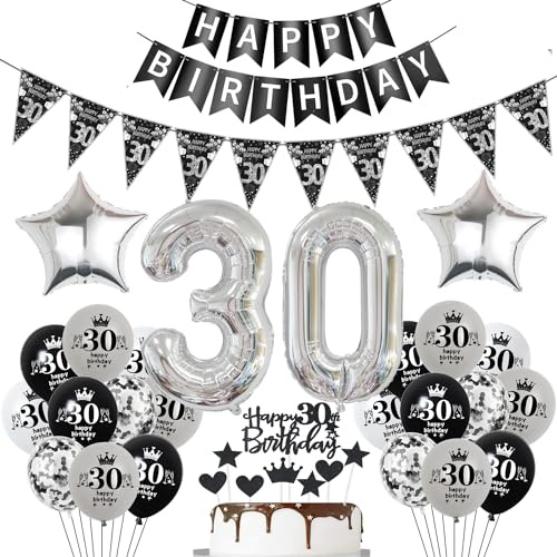 Luftballon 30. Geburtstag Dekoration Schwarz Tortendeko 30. Geburtstag Frau männer Geburtstagsdeko 30 Jahre Mann Frauen Schwarz Folienballon 30 n Ballon 30