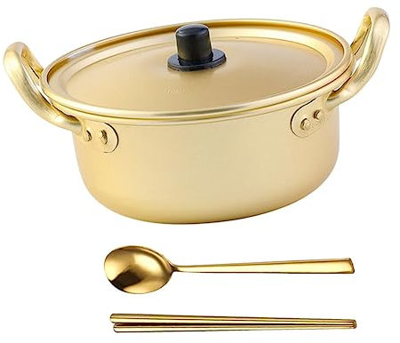 LABRIMP Pot à Ramen Coréen Aluminium Avec Couvercle Set Portable Chauffage Rapide Pour Nouilles Et Soupe Marmite Résistante Et Facile à Nettoyer Pour Cuisine