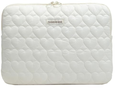 Fiorky 11/14/15 Zoll gesteppte Laptop-Hülle mit niedlichem Herz, weich, flauschig, gepolstert, Laptop-Tasche, Notebook-Tablet-Tasche for Laptop-Computer (weiß, L)