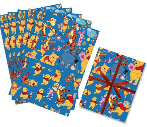 HOOKTA 5 Stück Puuh Geschenkpapier 51 x 75 cm Kraftpapier Langlebig Puuh und Tigger Geschenkpapierbögen für Kinder Geburtstage Party Festliche Dekoration (Honigumarmungen) (Blaue Freunde)