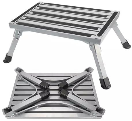 MOLVUS Leiter 18'' Kleiner Tritthocker, langlebige Sicherheitsstufen für Wohnmobile, klappbare Plattform-Trittleiter, 330 Pfund stabiles Aluminium, 1 Tritthocker für Camping-Wohnwagen