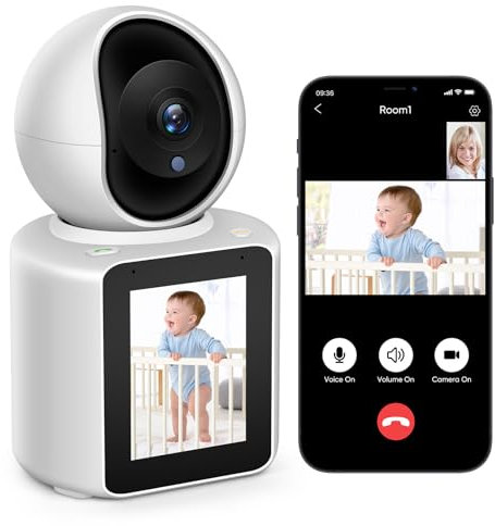 MYPIN Cámara Vigilancia WiFi Interior 360º, 2K Cámara Vigilancia Bebe/Mascotas, Cámara de Seguridad con Vídeo/Audio Bidireccional, Visión Nocturna, Llamada con un Botón, Detección de Movimiento