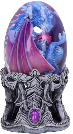 Nemesis Now Elemental Dragonlings - Water Silver/Purple/Blue Dragon Glass Egg Figurine, Resin, Silver/Purple/Blue, Cast in the Finest Resin, Expertly Hand-Painted