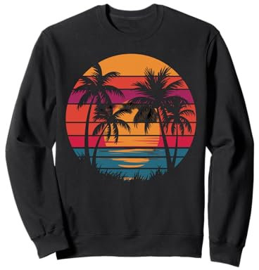 Tropischer Sonnenuntergang mit Palmen-Strand-Kunstdruck Sweatshirt