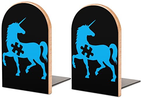 Serre-Livres Licorne de Sensibilisation à l'Autisme, Serre-Livres décoratifs en Bois imprimés pour étagère, Paquet de 1 Paire