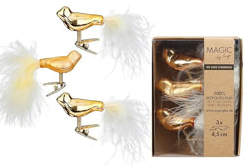 Christbaumschmuck Vögel auf Clip 4,5cm Glas 3er Set - Kleine Christbaumkugeln für Weihnachtsbaum - Weihnachtsbaumkugeln & Weihnachtsbaumschmuck zu Weihnachten - Inkagold