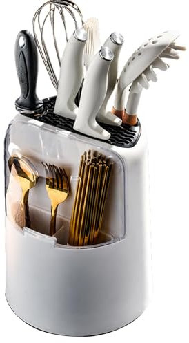 Organisateur d'ustensiles de cuisine, support rotatif pour ustensiles de cuisine | Pot à ustensiles rotatif à 360 degrés | Support de rangement pour couteaux, organisateur de couverts pour comptoir de