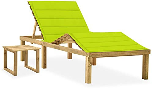 Annlera Sonnenliege Relaxliege aus Holz mit Tisch und Hellgrün Auflage Wetterfest Gartenmöbel Liegestuhl Klappbare Liegenauflage für Garten Terrasse oder Balkon Ergonomischen Designs 200x70x77 cm