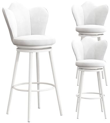 Gardeneea Taburete de Bar con Respaldo bajo Giratorio de 360°, Taburete de Cocina tapizado en Terciopelo, Silla de Bar Moderna con reposapiés (Altura Blanca 75 cm)
