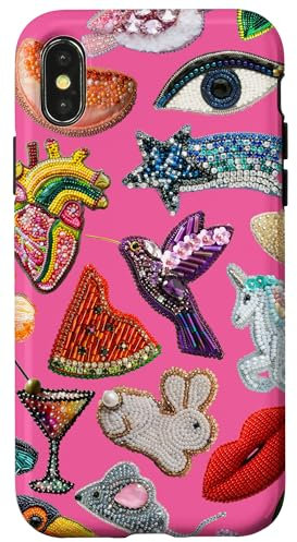 Hülle für iPhone X/XS Vintage Mosaik Charms Girly Pink Aesthetic Collage