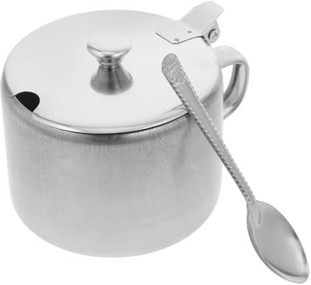 KICHOUSE Azucarero de Acero Inoxidable con Cuchara y Asa Tarro para Azúcar Especias y Café Capacidad Grande Salero y Azucarero para Cocina y Restaurante