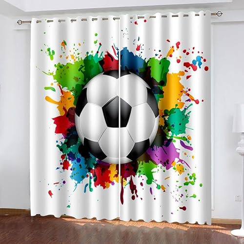 Rptidmv Vorhänge mit Ösen Fußball Modern Blickdichte Vorhang Thermovorhang - Kälteschutz Verdunklungsvorhänge für Wohnzimmer Schlafzimmer Gardinen Küche 2Er Set 140 x 215 cm (BxH)