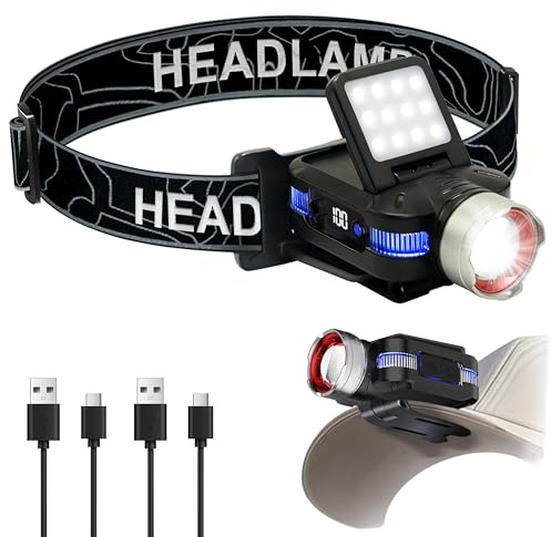 ISUNMEA Hard-Hut-Clip-Lichter, 2 Stück, 800 lm, wiederaufladbar, zum Anklipsen, 180° verstellbar, wasserdicht, helle Stirnlampe, LED-Hutlicht für Laufen, Angeln, Camping, Jagd, Arbeiten