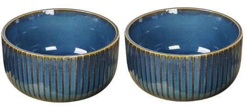 Qudubuy 1000ml Decorative Serving Bowls Set - Ceramic Salad Bowl Set of 2, Blue Breakfast&Dinner Tableware for Salad, Ramen, Cereal, and Fruit, Dishwasher Safe for Home Kitchen and Restaurant