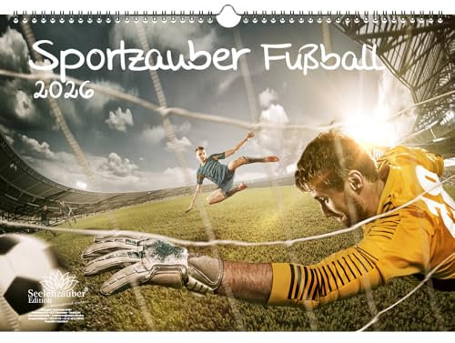 Sportzauber Fussball DIN A3 Kalender für 2026 Freizeit Sport Fitness - Geschenkset Inhalt: 1x Kalender, 1x Weihnachtsanhänger (insgesamt 2 Teile)