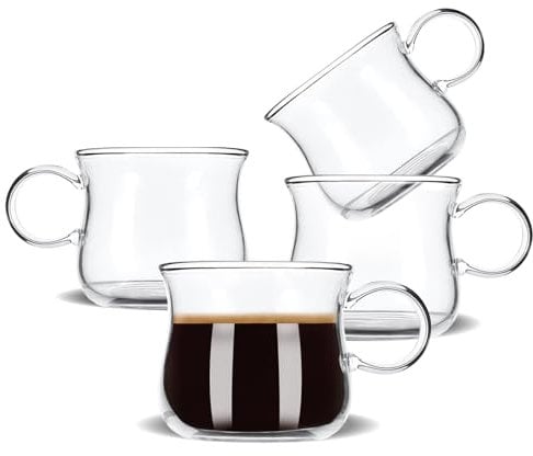 BOlMERIT 150 ml Cappuccino Cups Set of 4 Italian Cappuccino Glasses with Handle Lungo Espresso Cups Glass for Tea Cortado Doppio Drinks Women Gifts