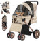 DWVO Hundebuggy 3 in1 Hundebox Transporttasche, Faltbar klappbar Katzenwagen Bis 22kg, 360° Verschleißfeste EVA-Räder, Ablagekorb, Netzfenstern, 58,5x76x105cm, hundewagen für kleine hunde (Beige)