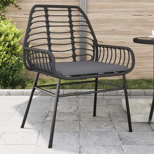 XINCXIN Gartenstühle 2 STK., Stuhl Korbsessel Gartensessel Stühle Geeignet für Balcony Outdoor Garden Terrace mit Kissen Schwarz Poly Rattan
