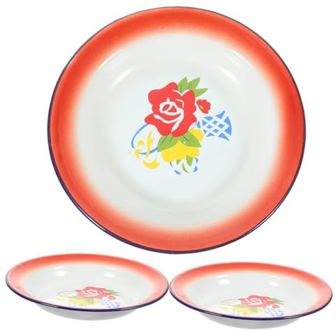 Alipis 3pcs Retro Dish Plate Enamelware Plate for Snack Food Serving Kitchen Tableware Outdoor and Bowls for Home