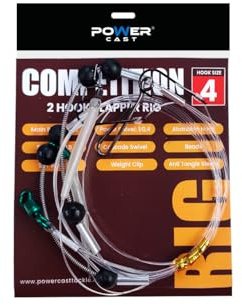 Power Cast Competition 2 Hook Clipped Distance Rig, Size 1/0, 2 and 4, 80lb Main Line, Aberdeen Hooks (4 pack)
