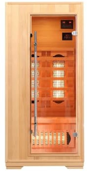 Infrared Sauna Quartz Heaters 75°C Pine Wood Indoor 1 Person CD/MP3 Glass Door
