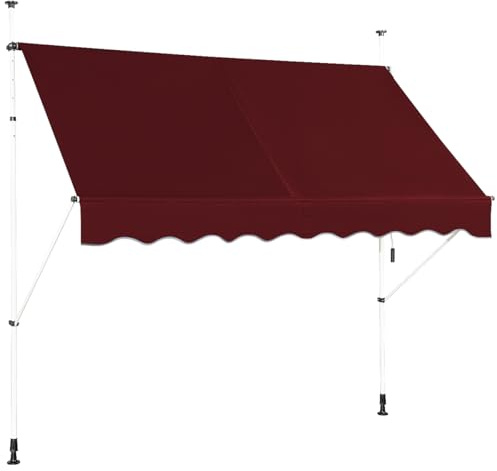 GOPLUS Klemmmarkise 250cm breit, Markise Balkon ohne Bohren, Markise mit Handkurbel, UV-beständig höhenverstellbar wasserabweisend, Sonnenschutz für Balkon Terrasse & Garten (250cm,Weinrot)
