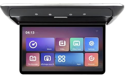 Monitor for auto da 19 pollici, lettore video multimediale, 4+64 GB, 1080P, TV da soffitto, display da tetto for SUV, camper, camper(3-32G Black)