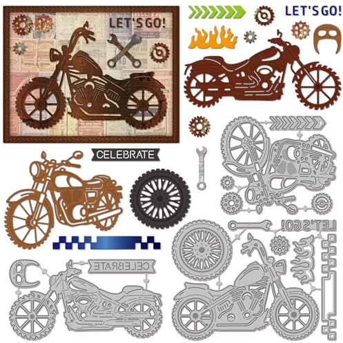 GLOBLELAND Motorcycle Cutting Dies for Card Making Repair Tools Die Cuts Tires Gears Metal Border Die Cut Dies Stencils for DIY Scrapbooking Embossing Photo Album Craft Decor
